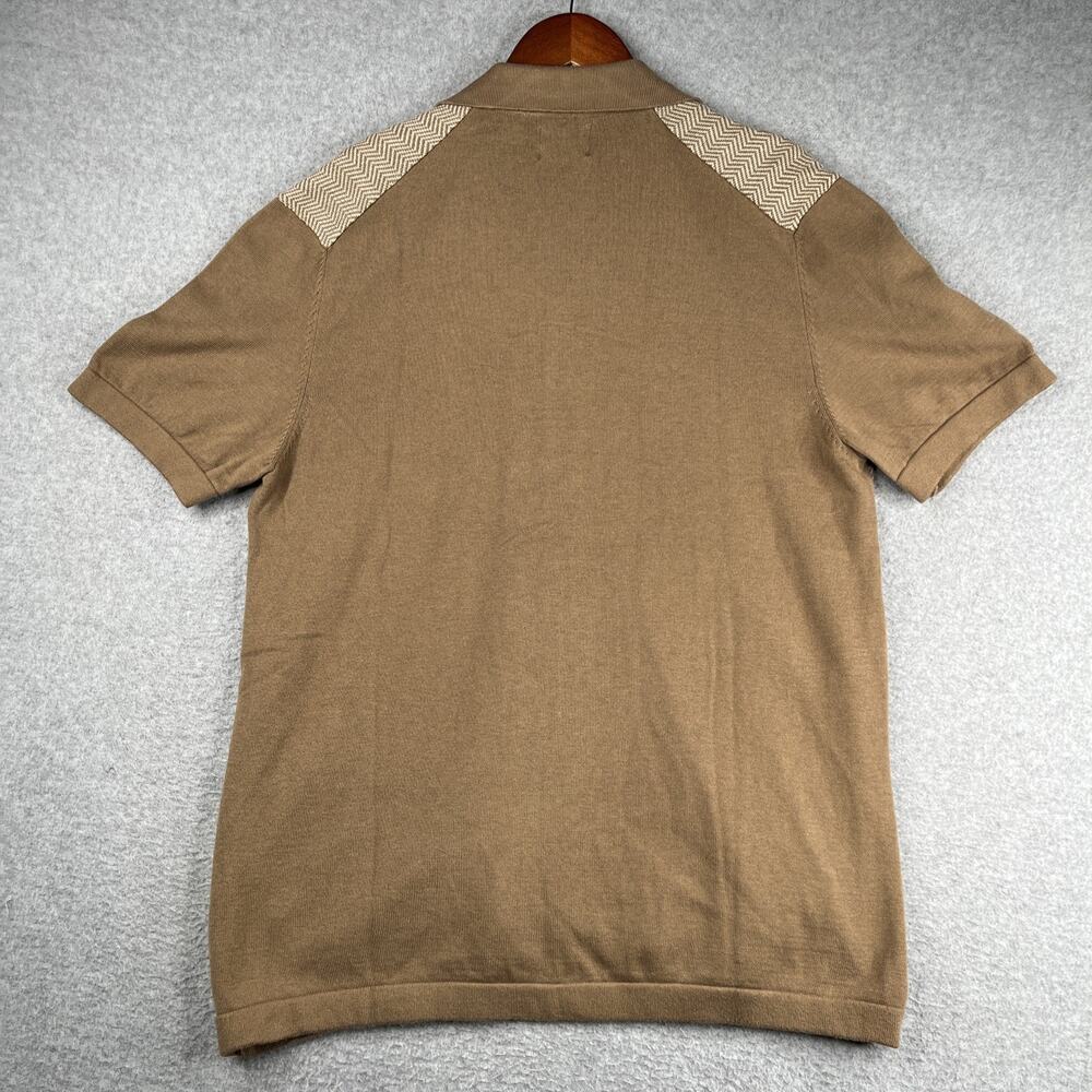 Ben Sherman Knit Shirt Large Beige Chevron Button Up Short Sleeve Mens New NWT - Picture 7 of 10